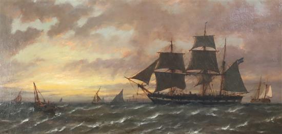 Richard Henry Nibbs (1816-1893) Argentinian merchantmen off the coast at sunset 14.5 x 29.5in.